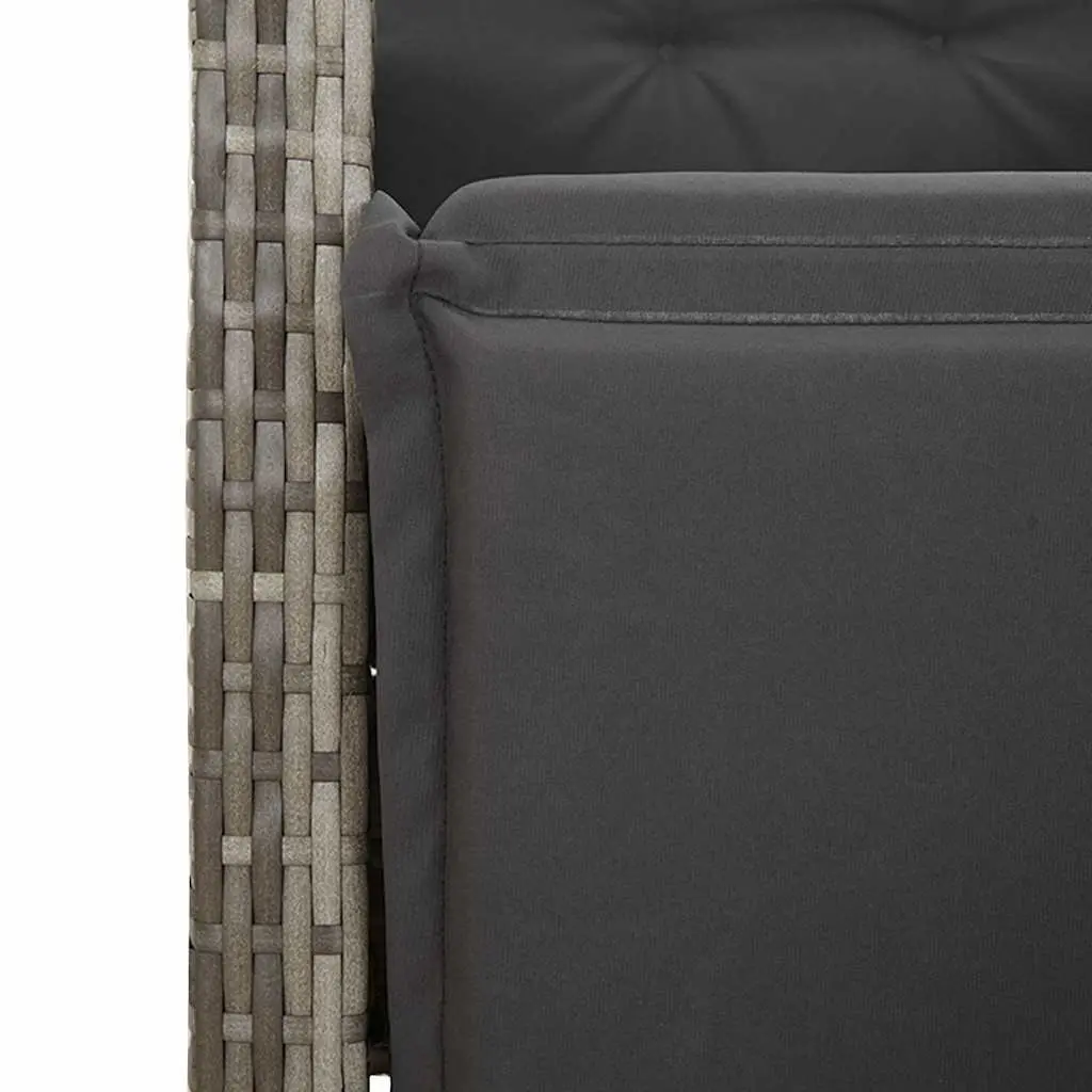 Garden Bistro Set 9 Piece Outdoor Furniture Grey Poly Rattan Adjustable Backrest and Footrest