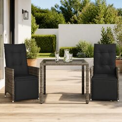 Garden Bistro Set 3 Piece Outdoor Furniture with Cushions Adjustable Grey
