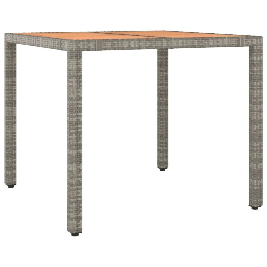 5 Piece Outdoor Bistro Set Cushioned Grey Poly Rattan with Acacia Wood Table and Adjustable Backrest