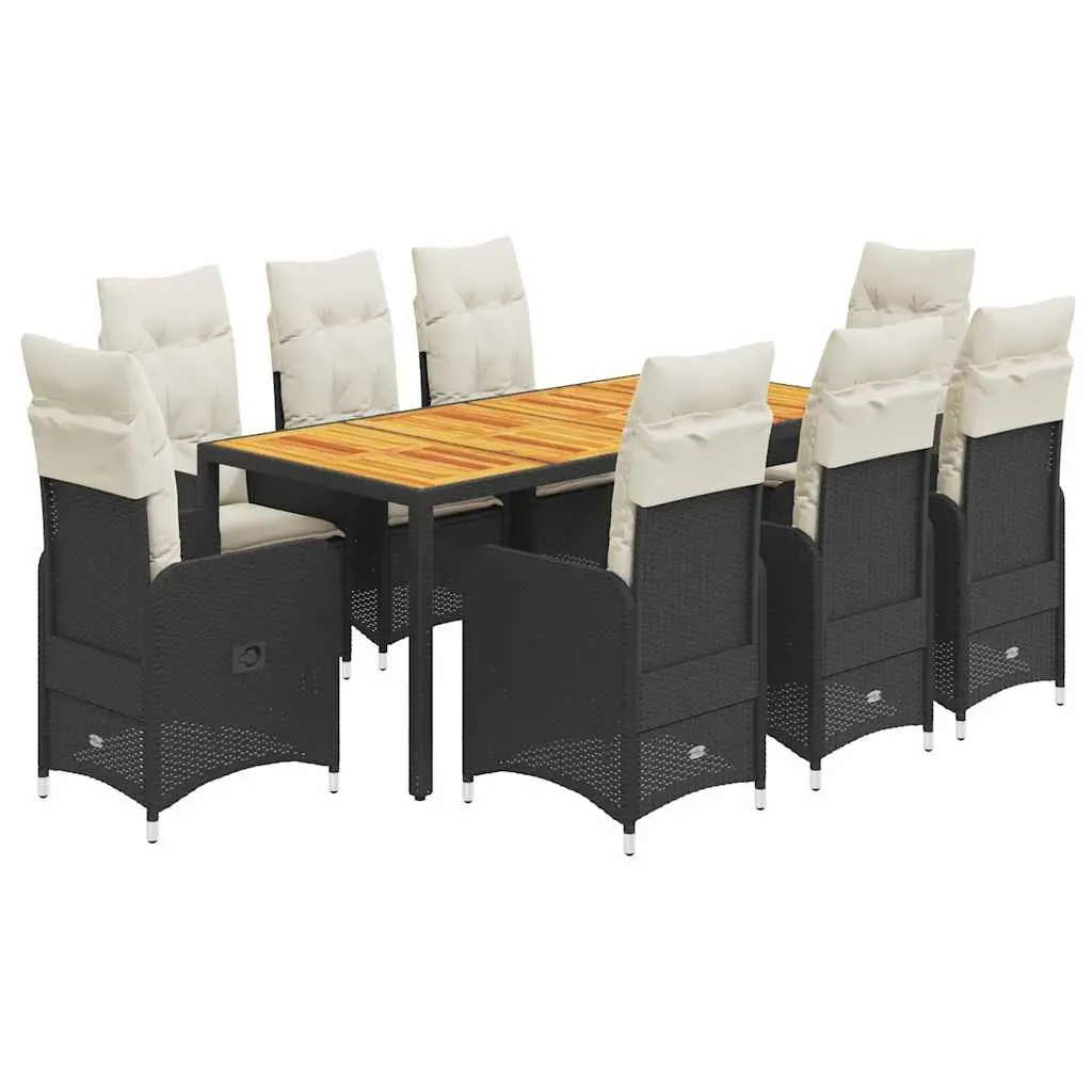 Bistro Set 9 Piece Outdoor Furniture with Adjustable Backrests Black Poly Rattan