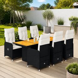 7-Piece Black Rattan Bistro Set for Outdoor Enjoyment