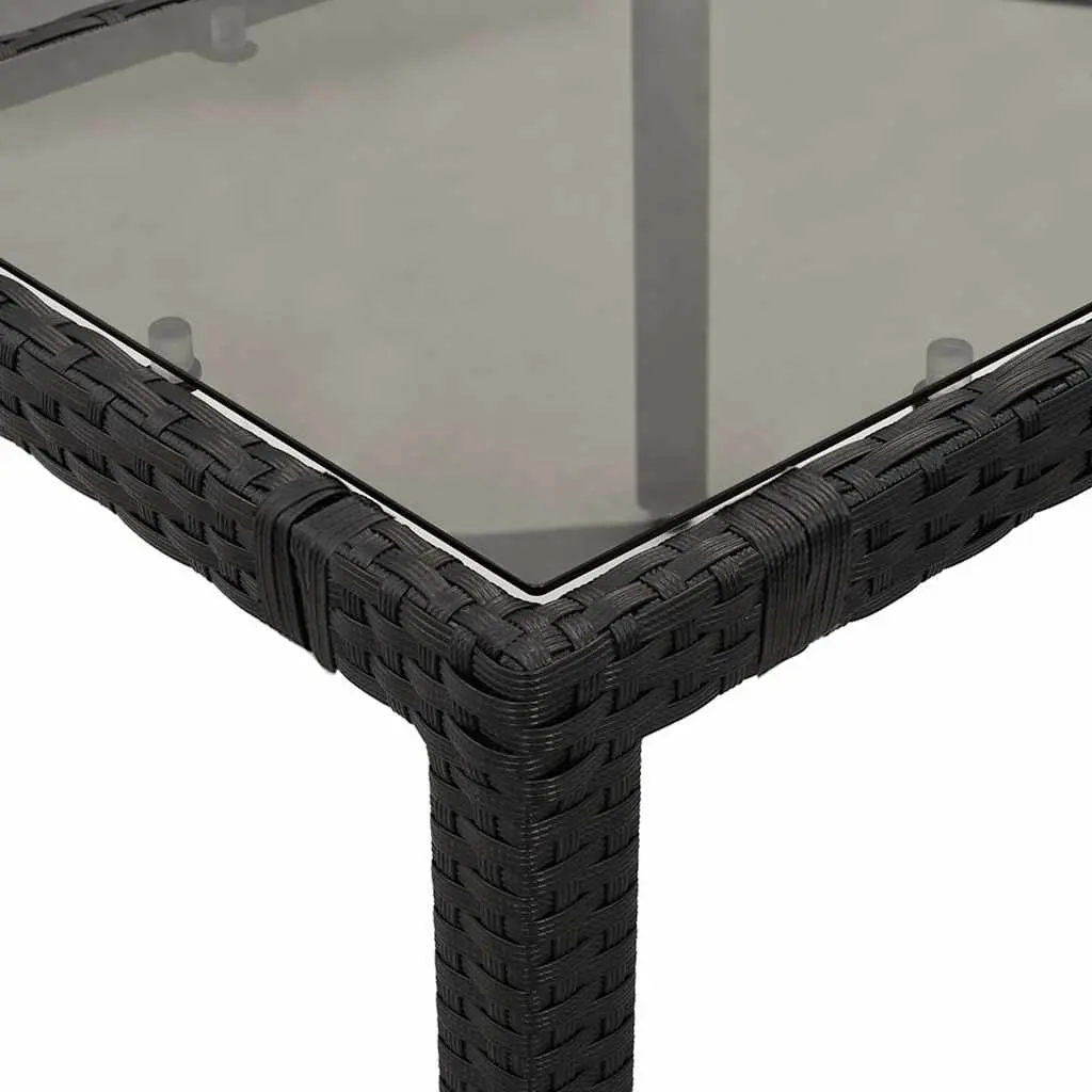 Garden Bistro Set 9 Piece Outdoor Furniture Black Poly Rattan with Cushions Tempered Glass Table