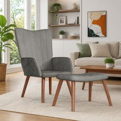 Enhance Your Space with a Grey Velvet Relaxing Chair and Stool