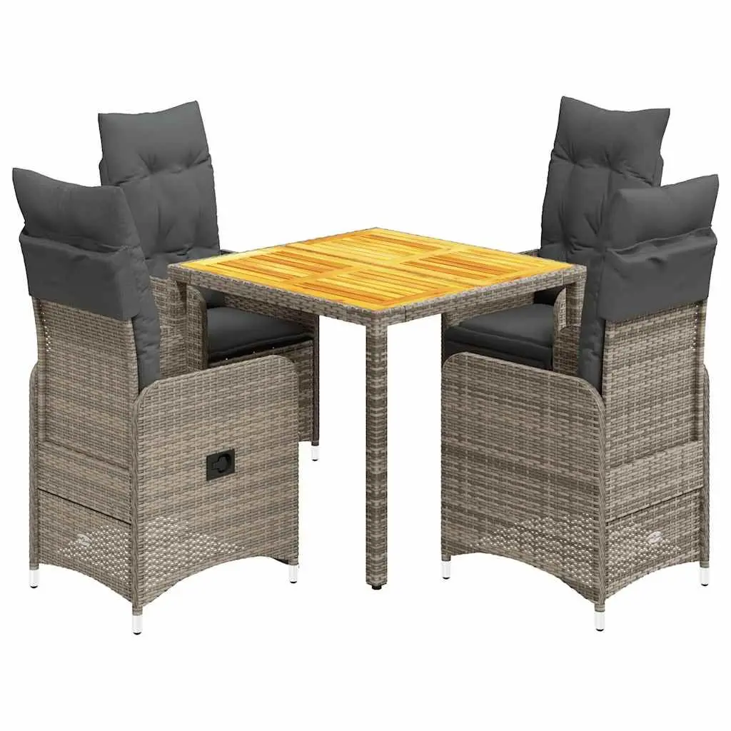 Grey 5 Piece Outdoor Bistro Set PE Rattan with Adjustable Backrest Thick Cushions