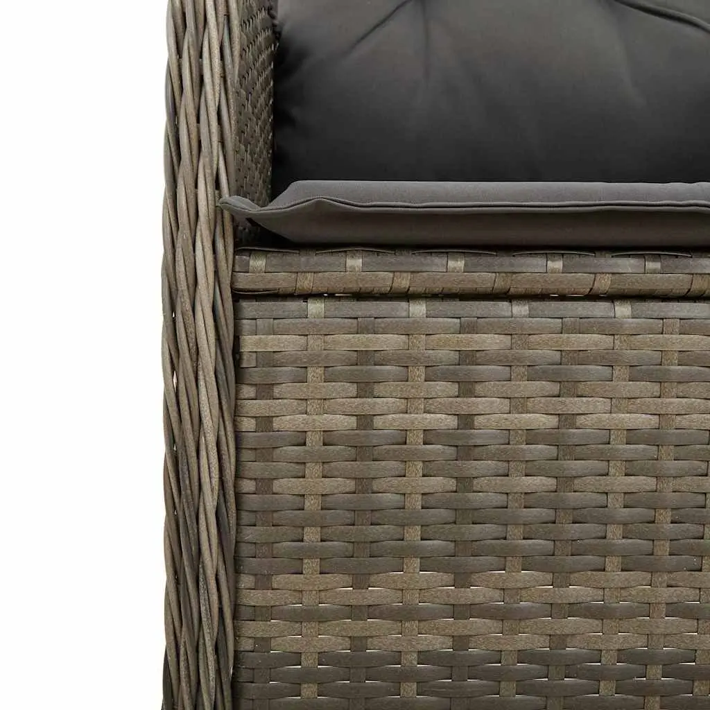 Grey 5 Piece Outdoor Bistro Set with Cushions Adjustable Backrest Tempered Glass Table Poly Rattan Garden Furniture