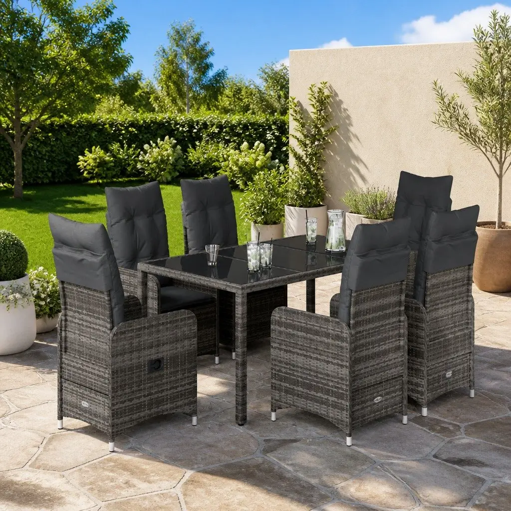 Bistro Set 5 Piece Outdoor Furniture Grey Poly Rattan Table Chairs with Padded Cushions