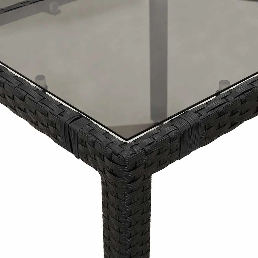 Garden Bistro Set 5 Piece Outdoor Furniture Black Poly Rattan with Cushions Adjustable Backrest and Footrest Tempered Glass Tabletop