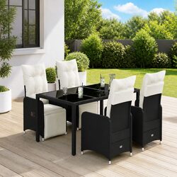 Garden Bistro Set 5 Piece Outdoor Furniture Black Poly Rattan with Cushions