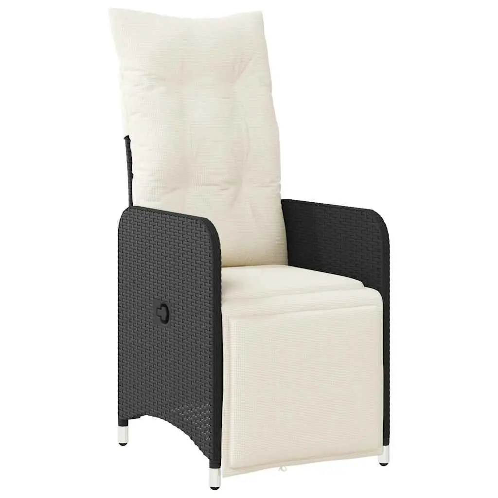 5 Piece Outdoor Bistro Set Cushioned Seating Black Poly Rattan Table and Chairs with Adjustable Backrest and Footrest