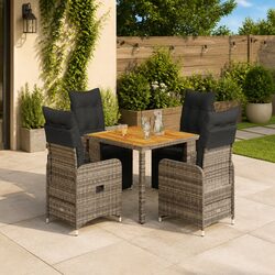 5 Piece Garden Bistro Set Outdoor Furniture Grey Poly Rattan Adjustable Chairs