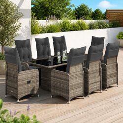 Garden Bistro Set 9 Piece Outdoor Furniture Grey Poly Rattan with Cushions
