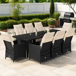 Garden Bistro Set 9 Piece Outdoor Furniture Black Poly Rattan with Cushions