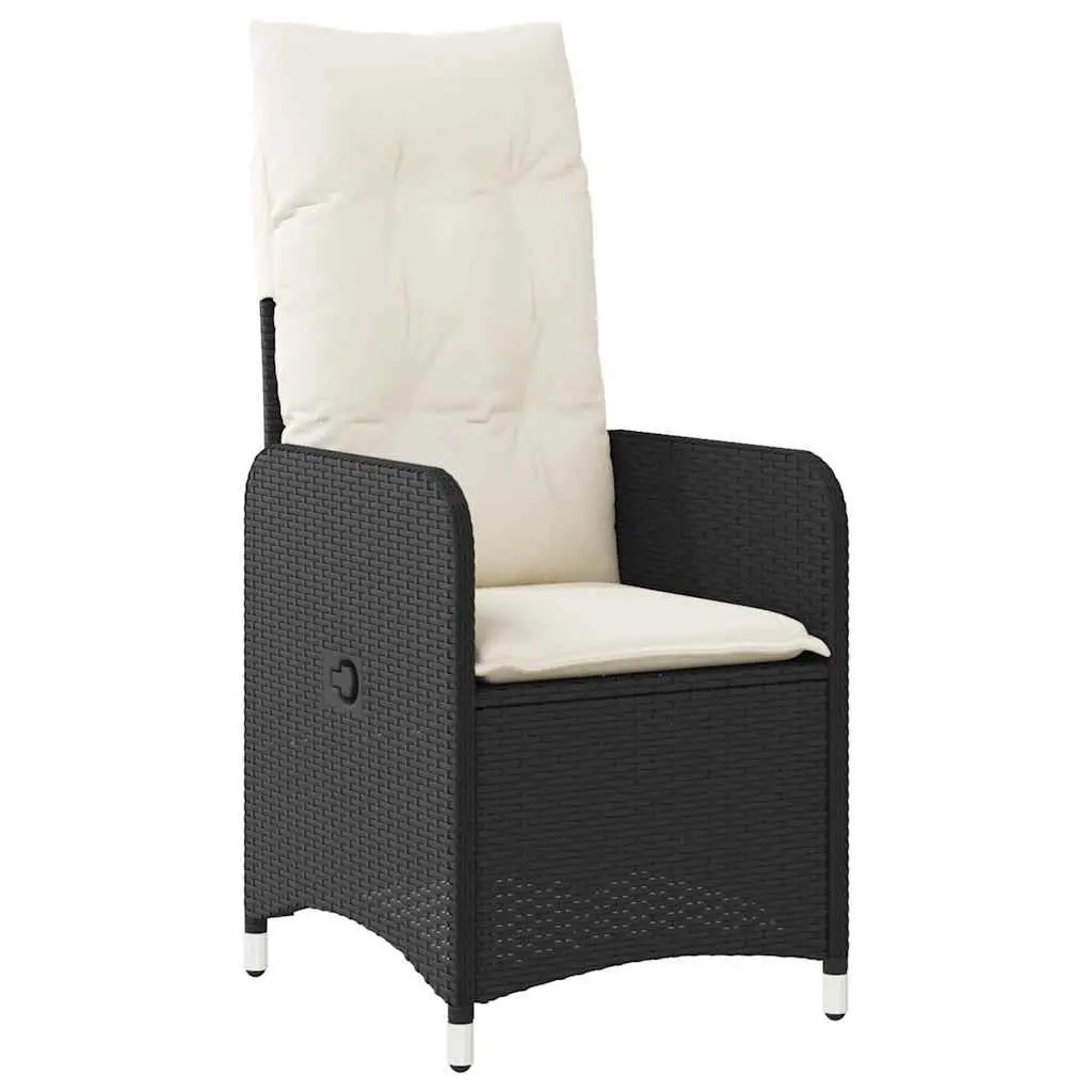 Garden Bistro Set 9 Piece Outdoor Furniture Black Poly Rattan Cushions