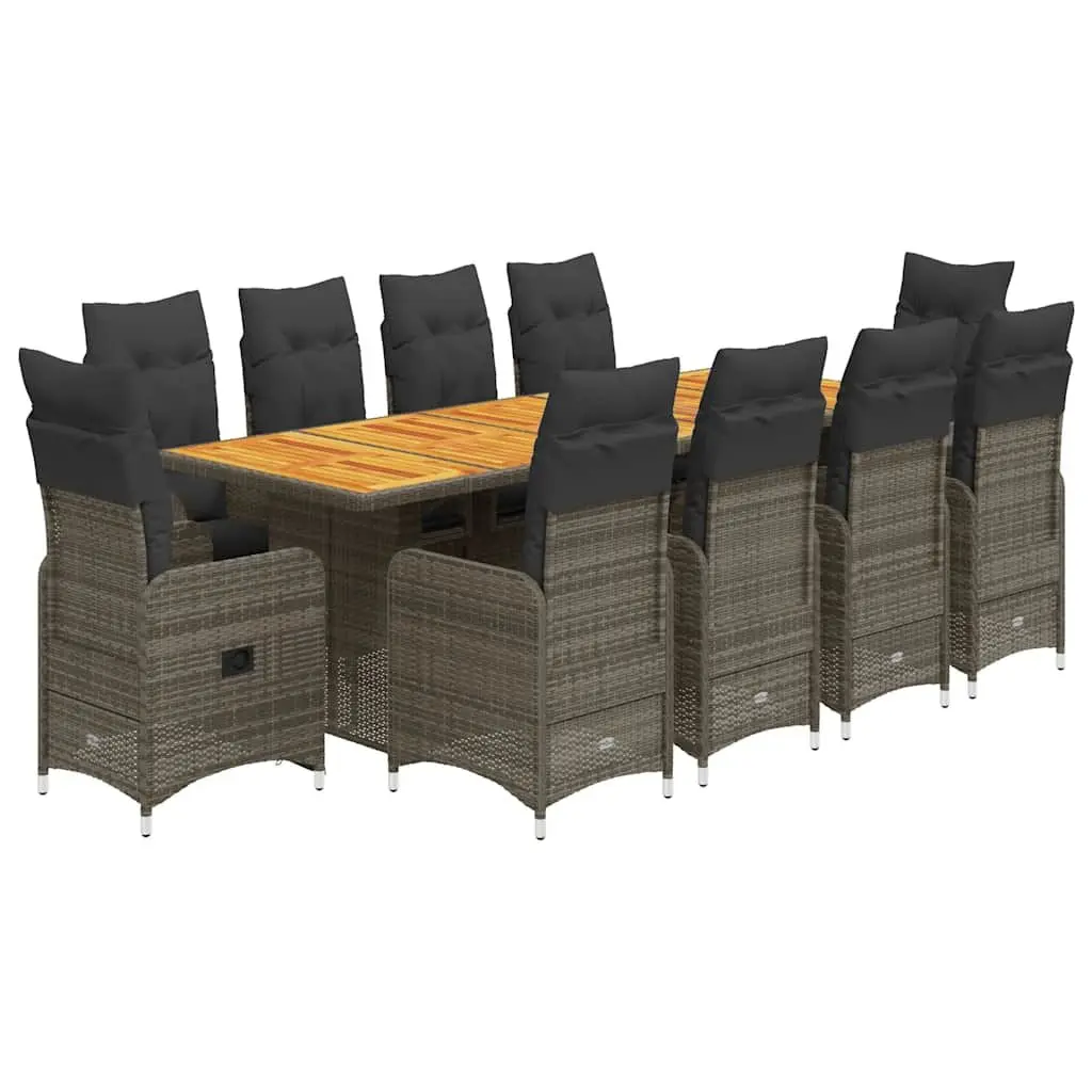 11 Piece Outdoor Bistro Set Grey PE Rattan Furniture with Cushions and Acacia Wood Table