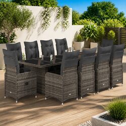 Garden Bistro Set 11 Piece Outdoor Furniture Grey Poly Rattan with Cushions