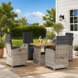 Garden Dining Set 5 Piece Grey Cushions with Adjustable Seating