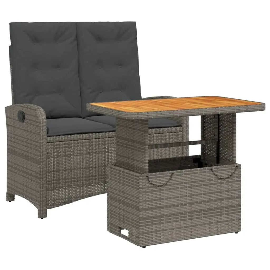 Garden Dining Set 2 Piece Grey Poly Rattan Adjustable Backrest and Lift-Top Table