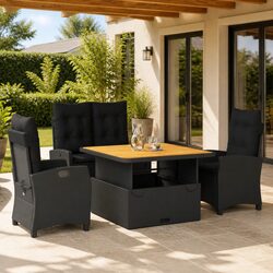 Outdoor Dining Set 4 Piece Garden Furniture Black Poly Rattan with Cushions