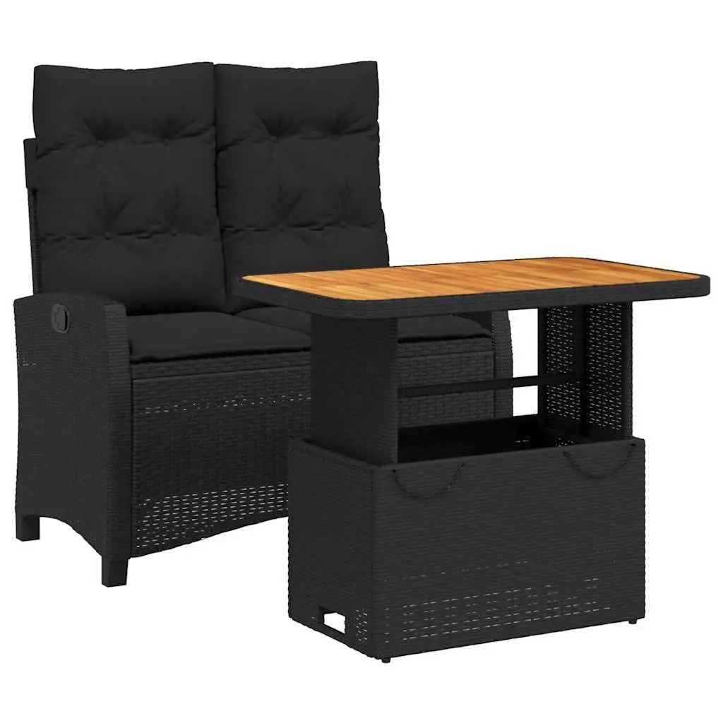 Garden Dining Set 2 Piece Adjustable Backrest Lift-Top Table Black Poly Rattan