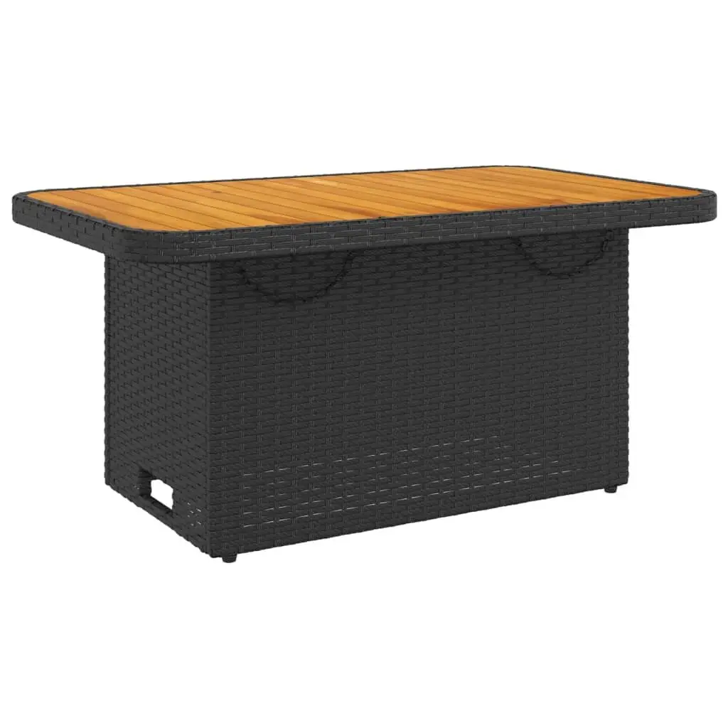 4 Piece Outdoor Dining Set Black PE Rattan with Adjustable Backrest and Convertible Tabletop