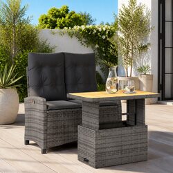 Stylish 2 Piece Grey Rattan Outdoor Dining Set with Cushions