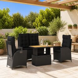 Garden Dining Set 4 Piece Outdoor Furniture Black Poly Rattan with Cushions