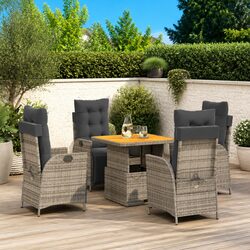 5 Piece Garden Dining Set with Adjustable Backrest Lifting Tabletop Cushions
