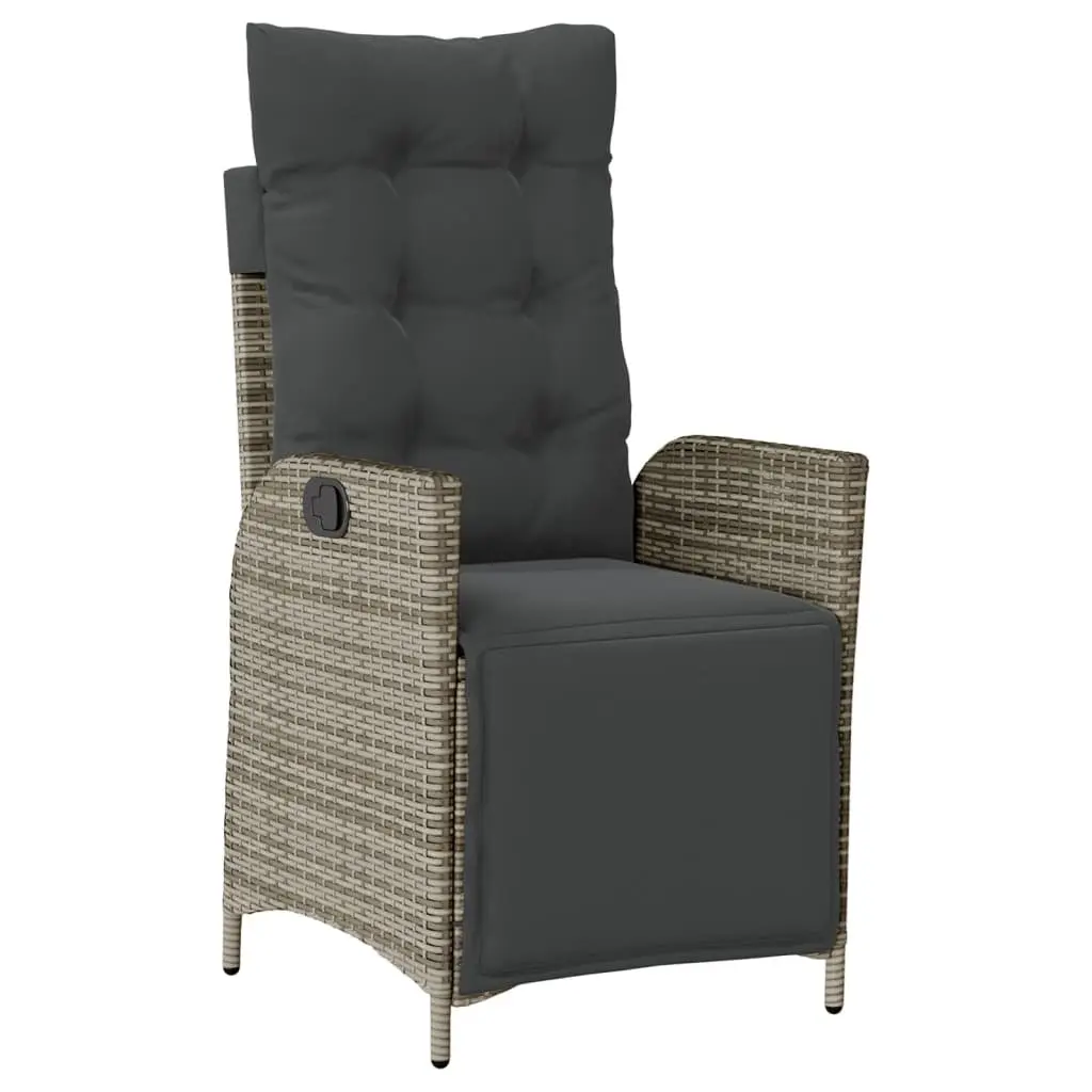 4 Piece Garden Dining Set Grey Poly Rattan Chairs Table Adjustable Backrest Lift Top