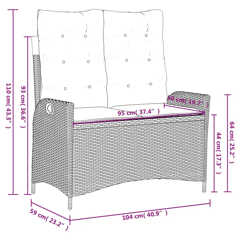 4 Piece Garden Dining Set Adjustable Backrest Lift Top Table Grey Cushions