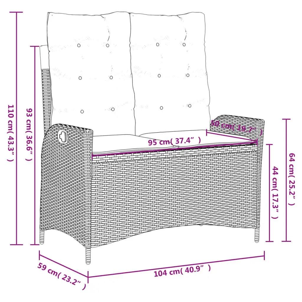 4 Piece Cushioned Patio Dining Set Grey Adjustable Backrest Convertible Table