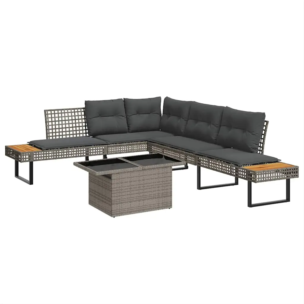 Garden Sofa Set 2 Piece Grey Poly Rattan with Cushions Adjustable Tempered Glass Table