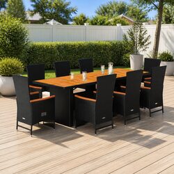 Outdoor Dining Set 9 Piece Garden Furniture with Cushions Black Poly Rattan