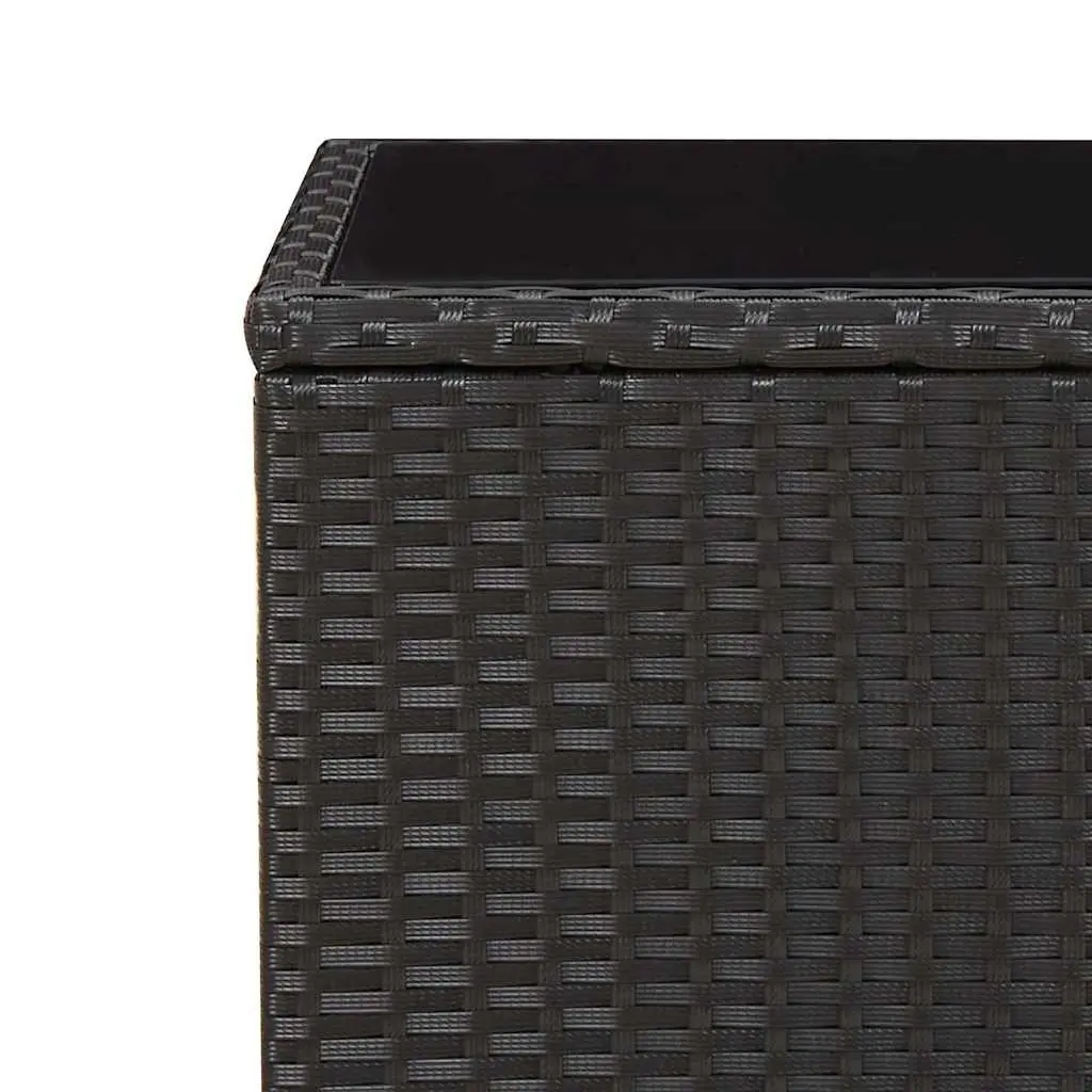 Outdoor Dining Set Black Adjustable Backrest 3 Piece Tempered Glass Tabletop Poly Rattan