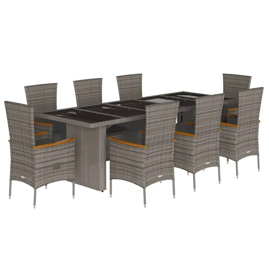 Garden Dining Set 9 Piece Grey PE Rattan Outdoor Furniture with Adjustable Backrest and Cushions
