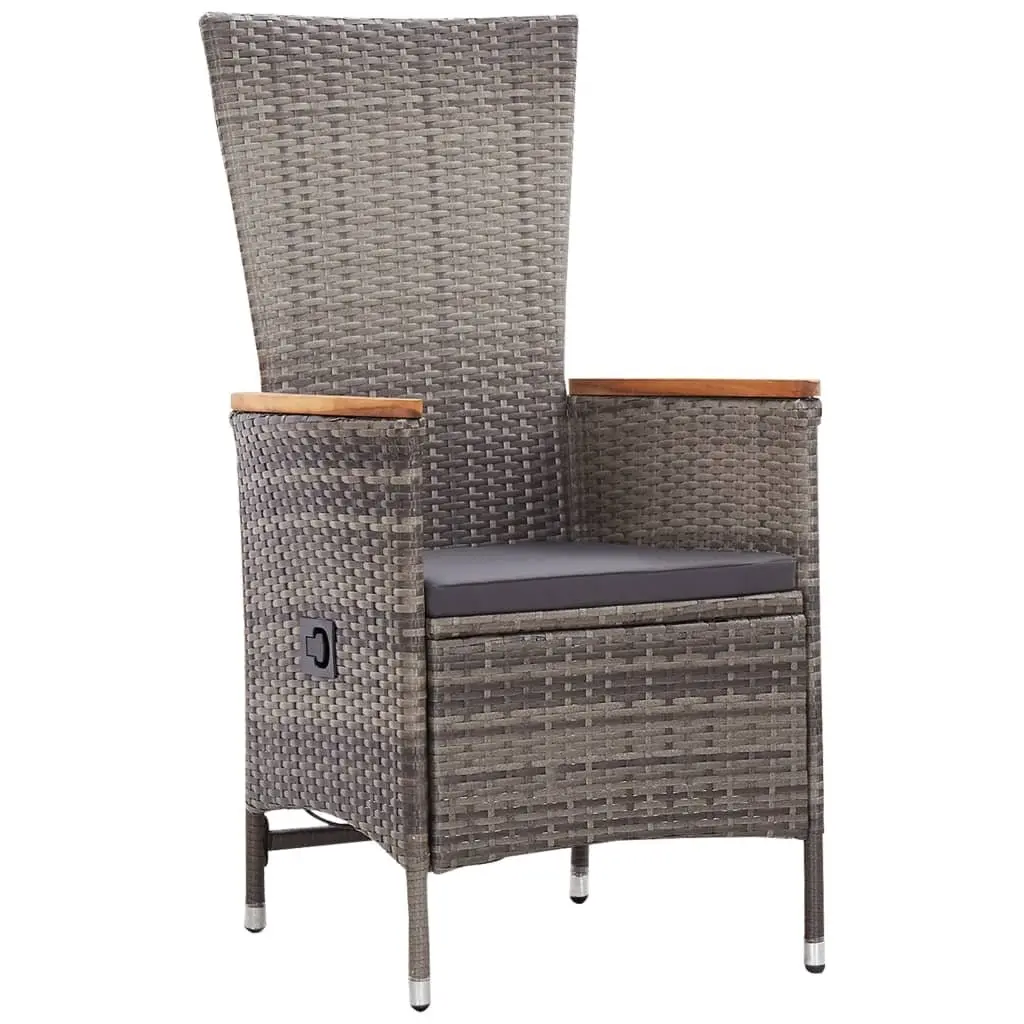 Garden Dining Set 9 Piece Grey PE Rattan Outdoor Furniture with Adjustable Backrest and Cushions