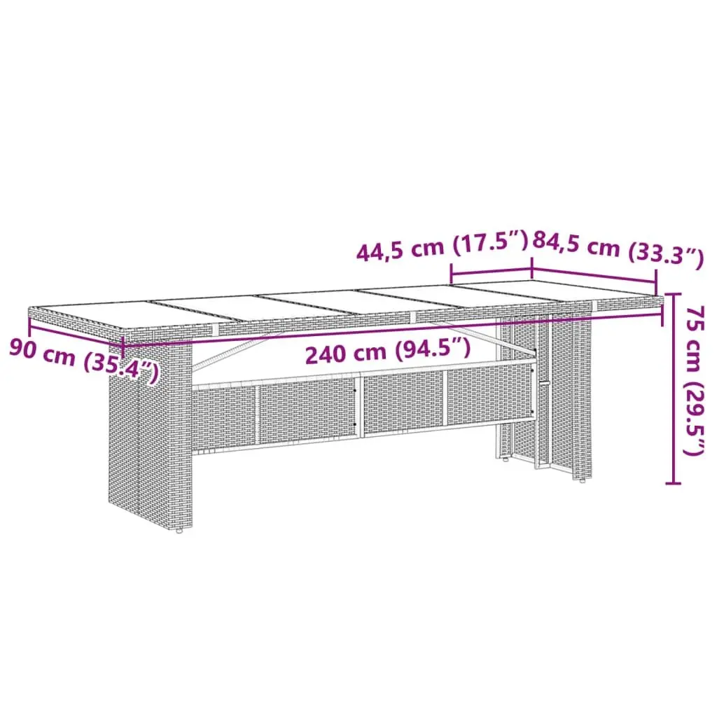 Garden Dining Set 9 Piece Grey PE Rattan Outdoor Furniture with Adjustable Backrest and Cushions