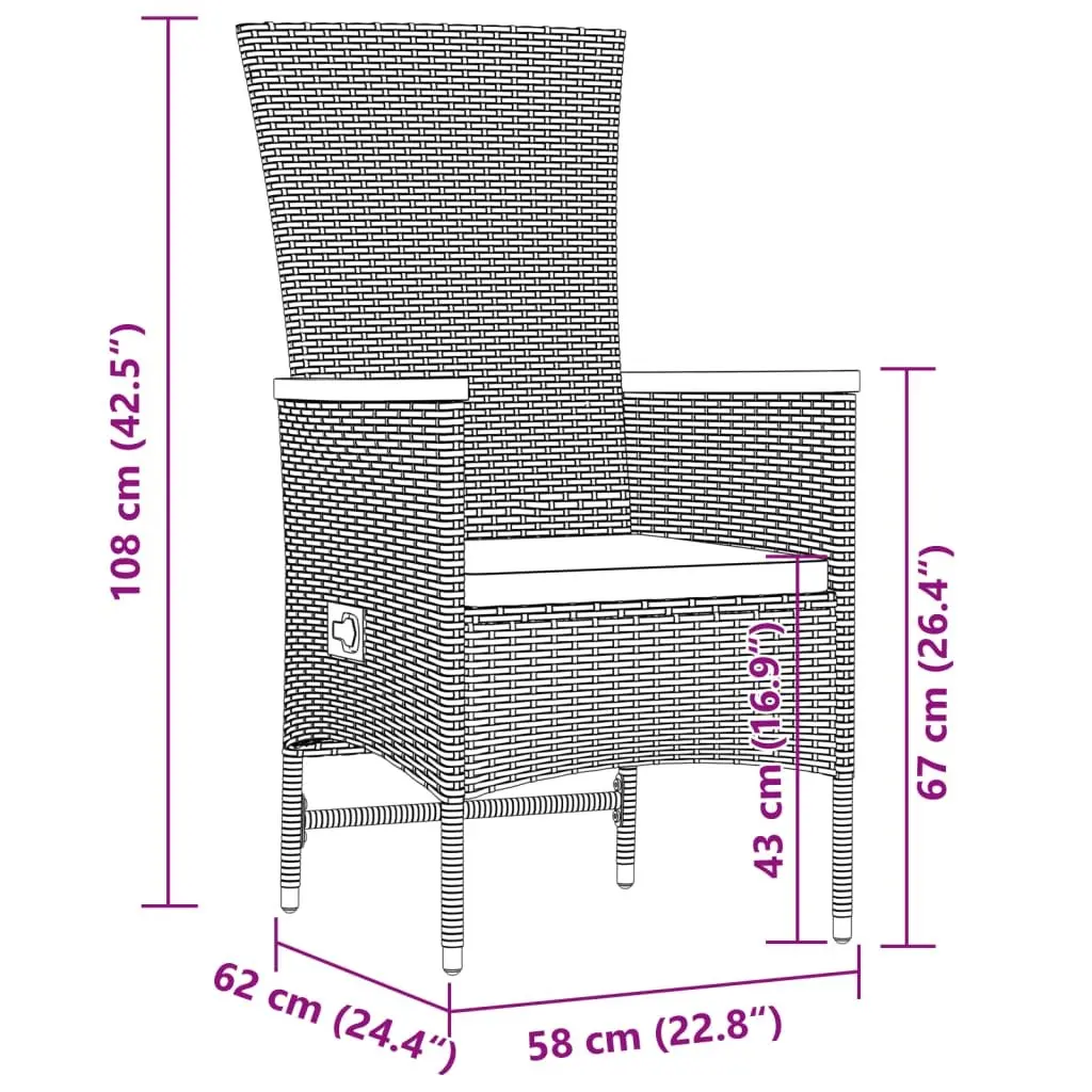 Garden Dining Set 9 Piece Grey PE Rattan Outdoor Furniture with Adjustable Backrest and Cushions