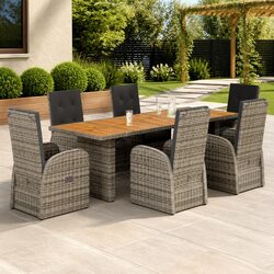 7 Piece Grey Poly Rattan Garden Dining Set for Outdoor Living