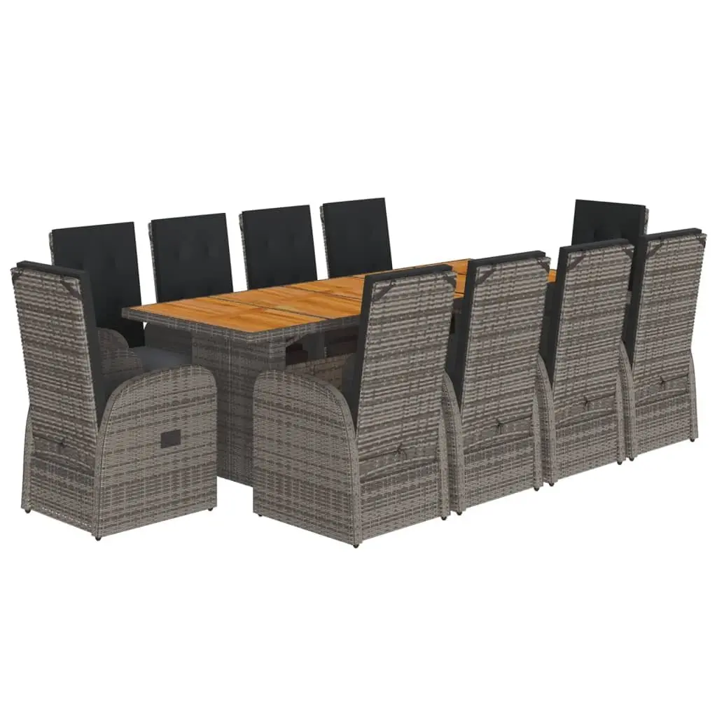 11 Piece Garden Dining Set Grey Outdoor Furniture with Cushions Acacia Wood Tabletop