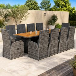 Stylish 11 Piece Dark Grey Outdoor Table & Seating Arrangement