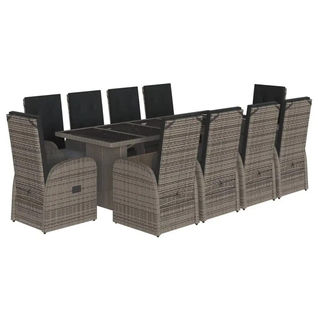 Garden Dining Set 11 Pieces Grey Rattan Outdoor Patio Furniture with Cushions