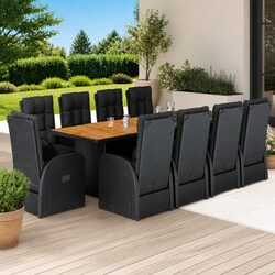 Outdoor Dining Set - 11 Piece Poly Rattan with Cushions