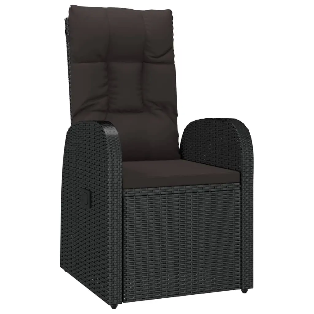 Outdoor Dining Set 7 Piece Black Poly Rattan with Cushions and Adjustable Backrest