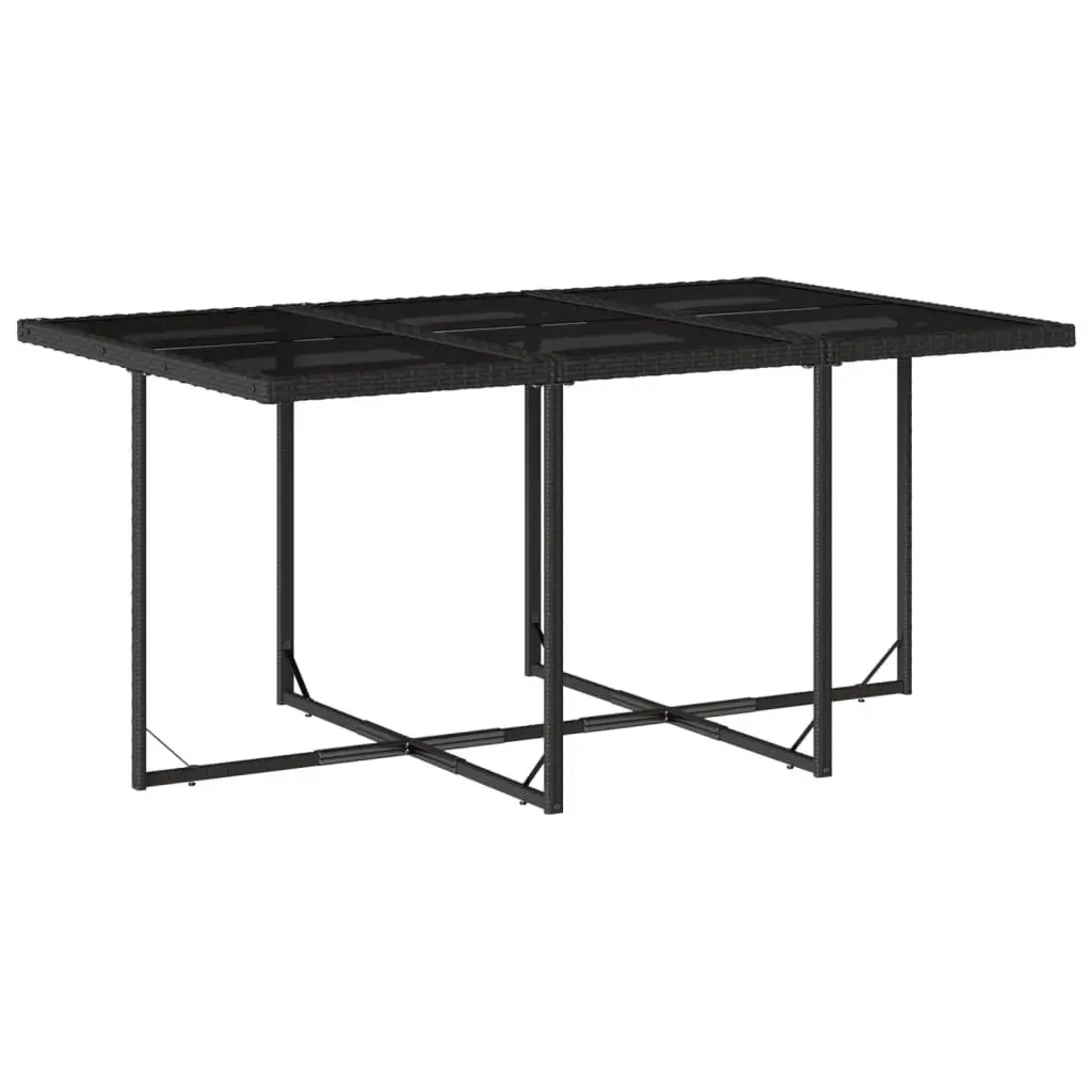 Outdoor Dining Set 7 Piece Black Rattan Patio Table with Six Folding Chairs and Cushions