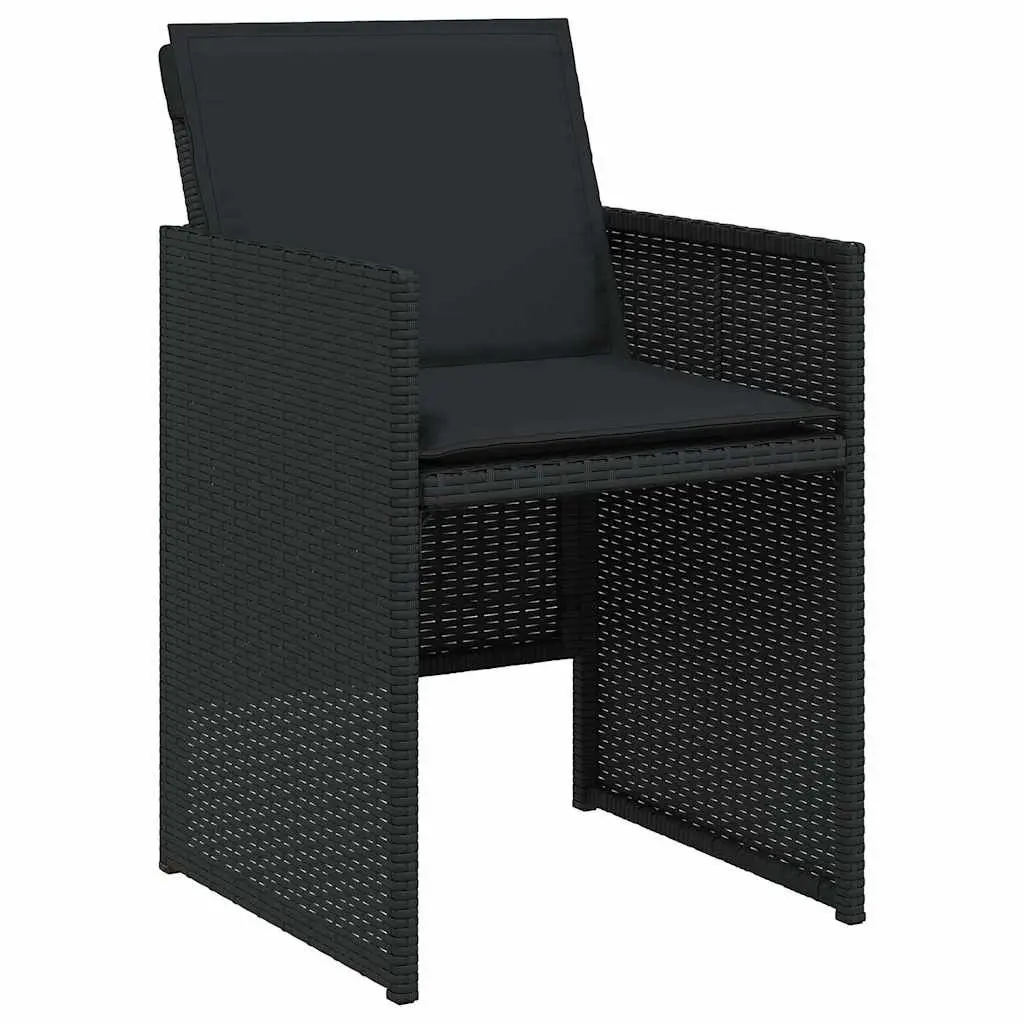 17 Piece Outdoor Dining Set Black Poly Rattan Garden Furniture Patio Table with Foldable Chairs and Padded Cushions