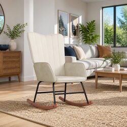 Rocking Chair White Velvet Padded Armchair Living Room Relaxation Furniture