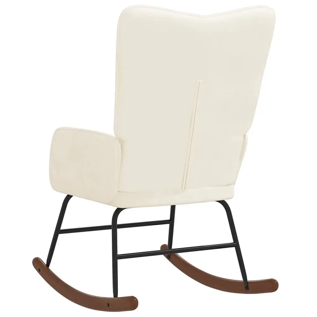 Rocking Chair White Velvet Padded Foam Upholstery Steel Frame Wooden Rocking Rails