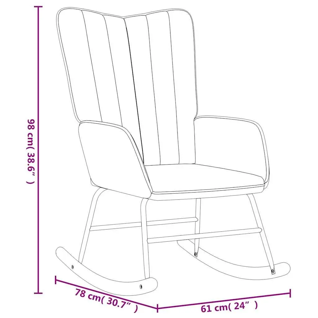 Rocking Chair White Velvet Padded Foam Upholstery Steel Frame Wooden Rocking Rails