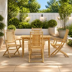 Folding Garden Chairs Set 4pcs Outdoor Seating with Armrests Backrest Brown