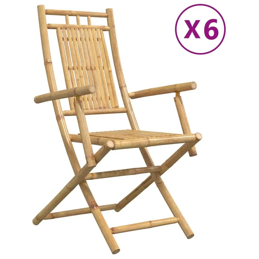 Folding Garden Chairs 6 Piece Bamboo Brown Outdoor Seating with Armrests and Backrest